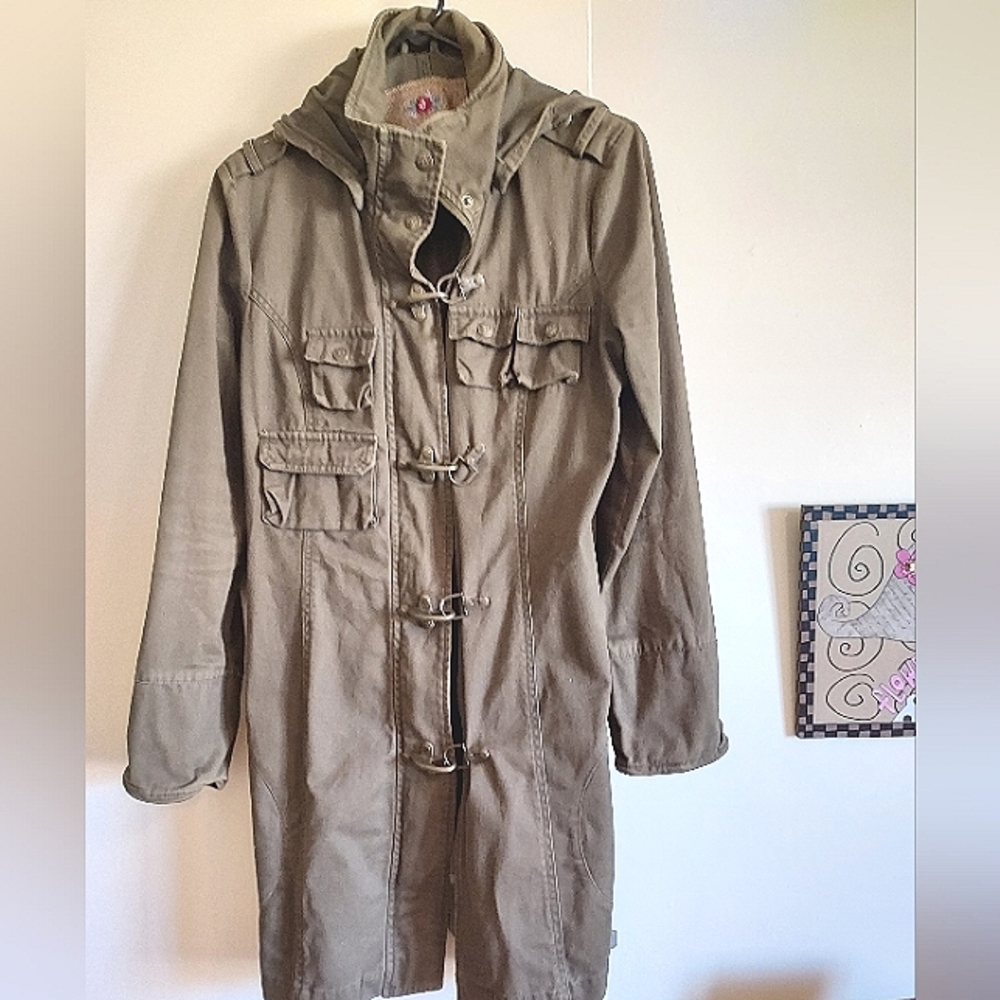 Women's Large B B Dakota olive green Utility, Car coat with hood